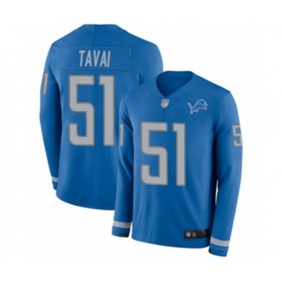 Men's Detroit Lions 51 Jahlani Tavai Limited Blue Therma Long Sleeve Football Jersey