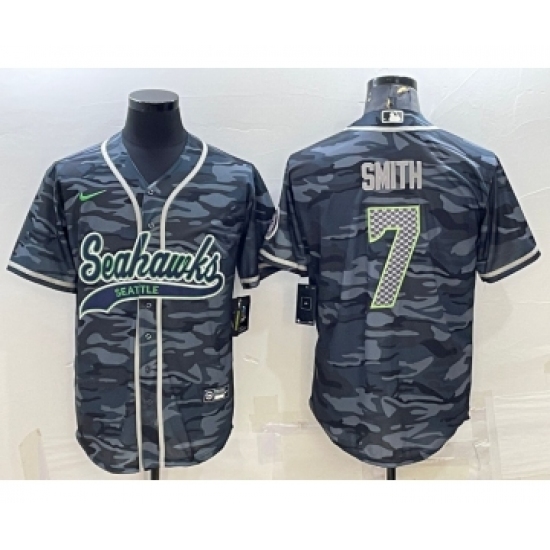 Men's Seattle Seahawks 7 Geno Smith Grey Camo With Patch Cool Base Stitched Baseball Jersey