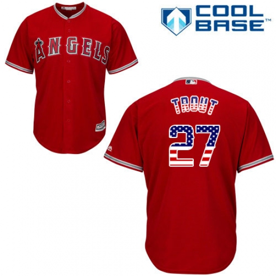 Men's Majestic Los Angeles Angels of Anaheim 27 Mike Trout Replica Red USA Flag Fashion MLB Jersey