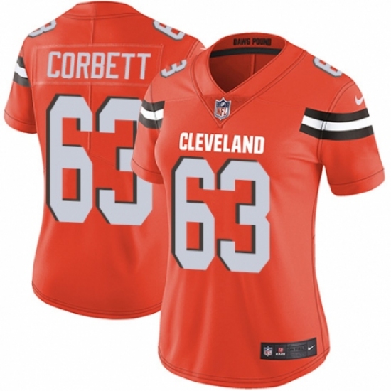 Women's Nike Cleveland Browns 63 Austin Corbett Orange Alternate Vapor Untouchable Limited Player NFL Jersey