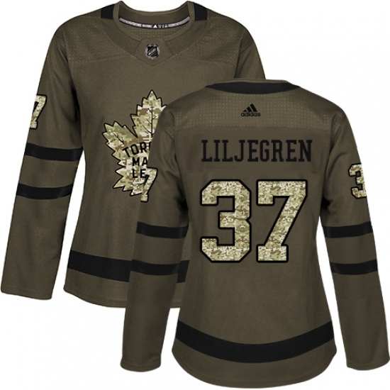 Women's Adidas Toronto Maple Leafs 37 Timothy Liljegren Authentic Green Salute to Service NHL Jersey