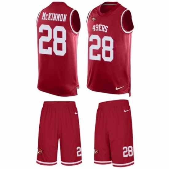 Men's Nike San Francisco 49ers 28 Jerick McKinnon Limited Red Tank Top Suit NFL Jersey