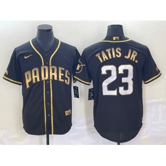 Men's San Diego Padres 23 Fernando Tatis Jr Black 2021 Golden Edition Stitched Cool Base Nike Jersey