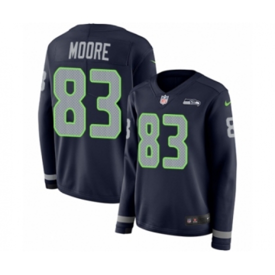 Women's Nike Seattle Seahawks 83 David Moore Limited Navy Blue Therma Long Sleeve NFL Jersey
