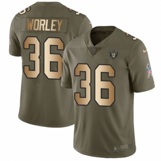 Youth Nike Oakland Raiders 36 Daryl Worley Limited Olive/Gold 2017 Salute to Service NFL Jersey