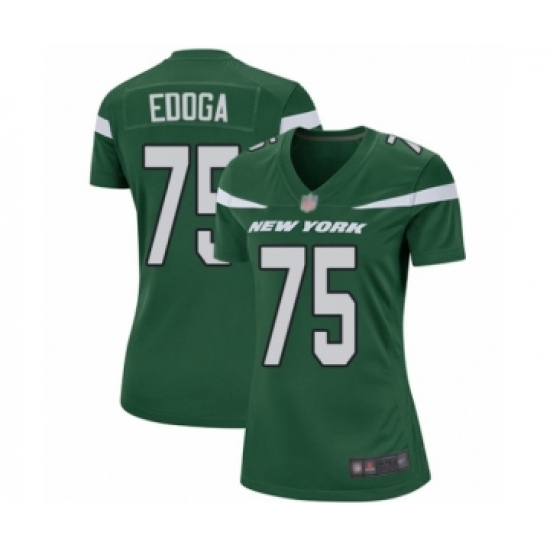 Women's New York Jets 75 Chuma Edoga Game Green Team Color Football Jersey