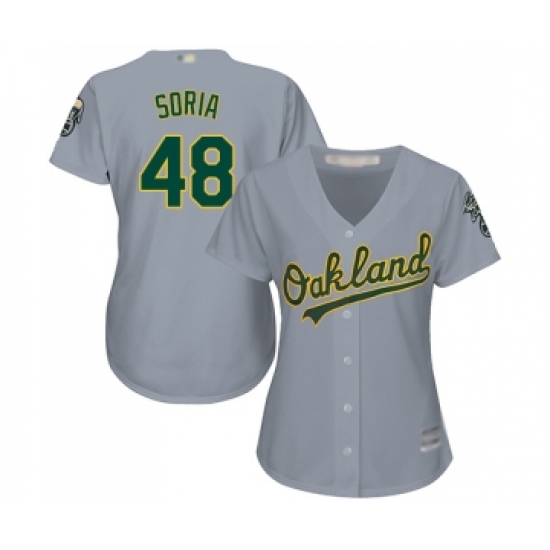 Women's Oakland Athletics 48 Joakim Soria Replica Grey Road Cool Base Baseball Jersey