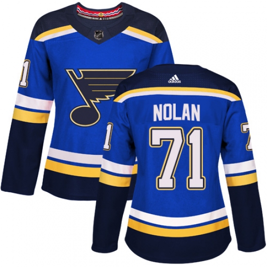Women's Adidas St. Louis Blues 71 Jordan Nolan Authentic Royal Blue Home NHL Jersey