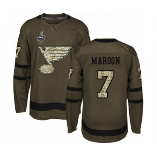 Men's St. Louis Blues 7 Patrick Maroon Authentic Green Salute to Service 2019 Stanley Cup Final Bound Hockey Jersey