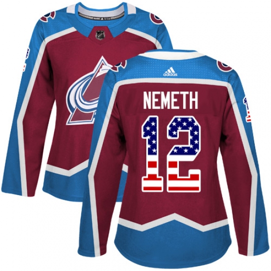 Women's Adidas Colorado Avalanche 12 Patrik Nemeth Authentic Burgundy Red USA Flag Fashion NHL Jersey