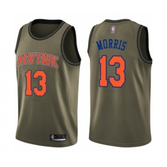 Men's New York Knicks 13 Marcus Morris Swingman Green Salute to Service Basketball Jersey