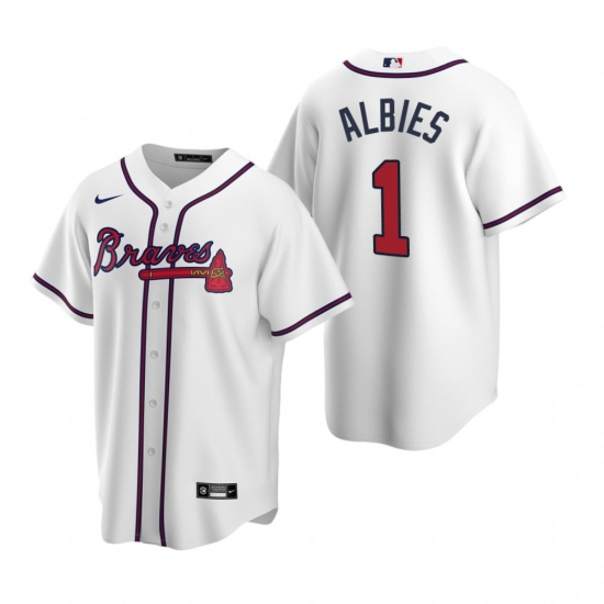 Men's Nike Atlanta Braves 1 Ozzie Albies White Home Stitched Baseball Jersey