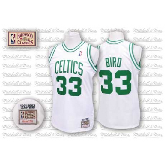 Men's Mitchell and Ness Boston Celtics 33 Larry Bird Authentic White Throwback NBA Jersey