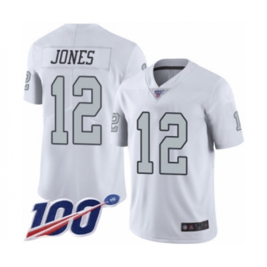 Men's Oakland Raiders 12 Zay Jones Limited White Rush Vapor Untouchable 100th Season Football Jersey