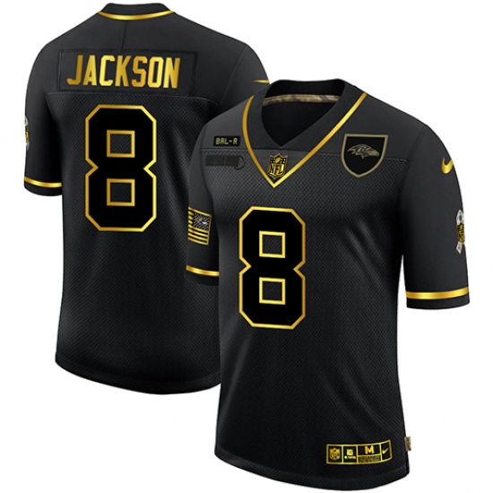 Men's Baltimore Ravens 8 Lamar Jackson Olive Gold Nike 2020 Salute To Service Limited Jersey