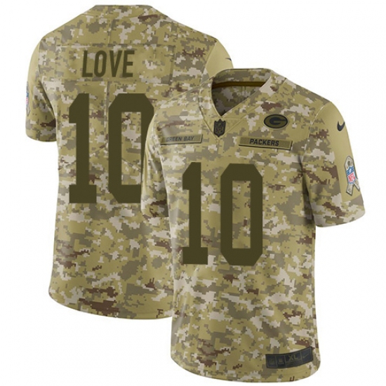 Youth Green Bay Packers 10 Jordan Love Camo Stitched NFL Limited 2018 Salute To Service Jersey
