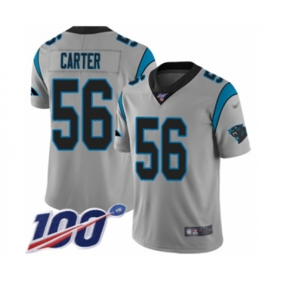 Youth Carolina Panthers 56 Jermaine Carter Silver Inverted Legend Limited 100th Season Football Jersey