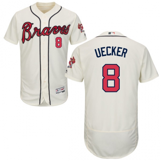 Men's Majestic Atlanta Braves 8 Bob Uecker Cream Alternate Flex Base Authentic Collection MLB Jersey