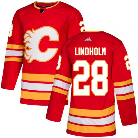 Men's Adidas Calgary Flames 28 Elias Lindholm Red Alternate Authentic Stitched NHL Jersey