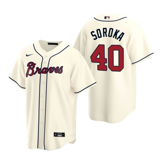 Men's Nike Atlanta Braves 40 Mike Soroka Cream Alternate Stitched Baseball Jersey