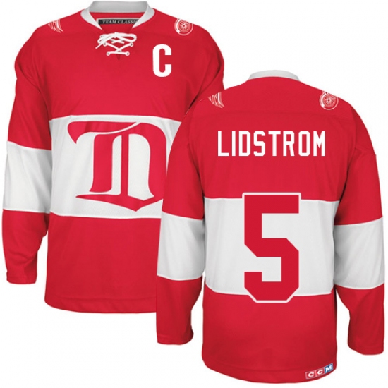 Men's CCM Detroit Red Wings 5 Nicklas Lidstrom Authentic Red Winter Classic Throwback NHL Jersey