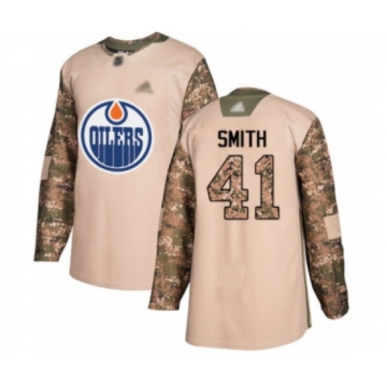 Youth Edmonton Oilers 41 Mike Smith Authentic Camo Veterans Day Practice Hockey Jersey