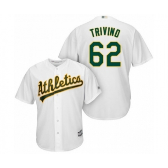 Youth Oakland Athletics 62 Lou Trivino Authentic White Home Cool Base Baseball Player Jersey