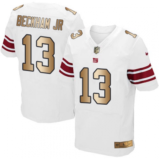 Men's Nike New York Giants 13 Odell Beckham Jr Elite White/Gold NFL Jersey