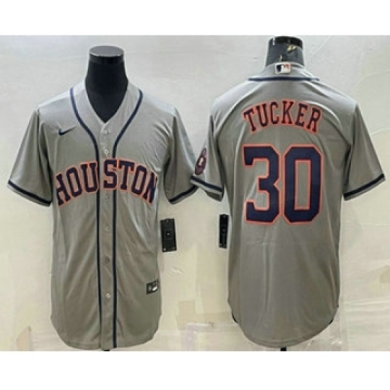 Men's Houston Astros 30 Kyle Tucker Grey With Patch Stitched MLB Cool Base Nike Jersey