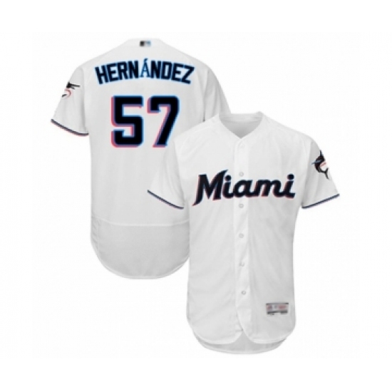 Men's Miami Marlins 57 Elieser Hernandez White Home Flex Base Authentic Collection Baseball Player Jersey