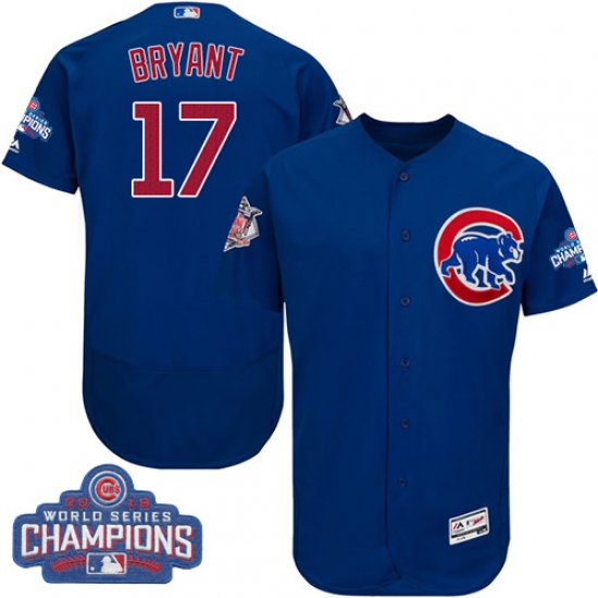 Men's Majestic Chicago Cubs 17 Kris Bryant Royal Blue 2016 World Series Champions Flexbase Authentic Collection MLB Jersey