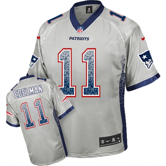 Youth Nike New England Patriots 11 Julian Edelman Elite Grey Drift Fashion NFL Jersey