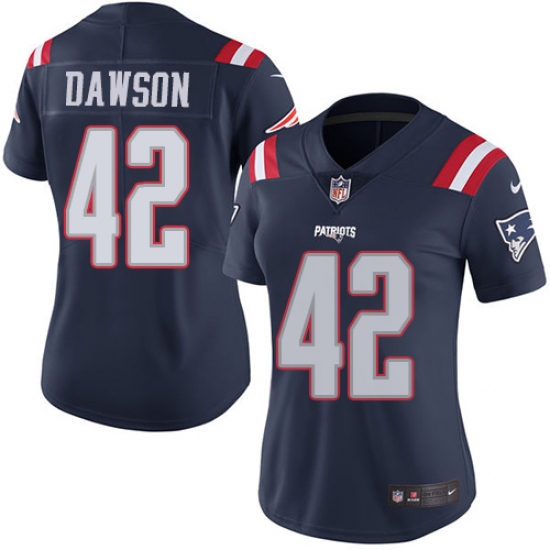 Women's Nike New England Patriots 42 Duke Dawson Limited Navy Blue Rush Vapor Untouchable NFL Jersey