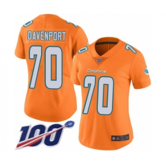 Women's Miami Dolphins 70 Julie'n Davenport Limited Orange Rush Vapor Untouchable 100th Season Football Jersey