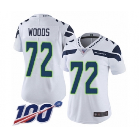 Women's Seattle Seahawks 72 Al Woods White Vapor Untouchable Limited Player 100th Season Football Jersey