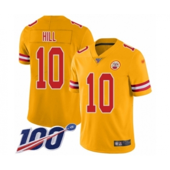 Men's Kansas City Chiefs 10 Tyreek Hill Limited Gold Inverted Legend 100th Season Football Jersey