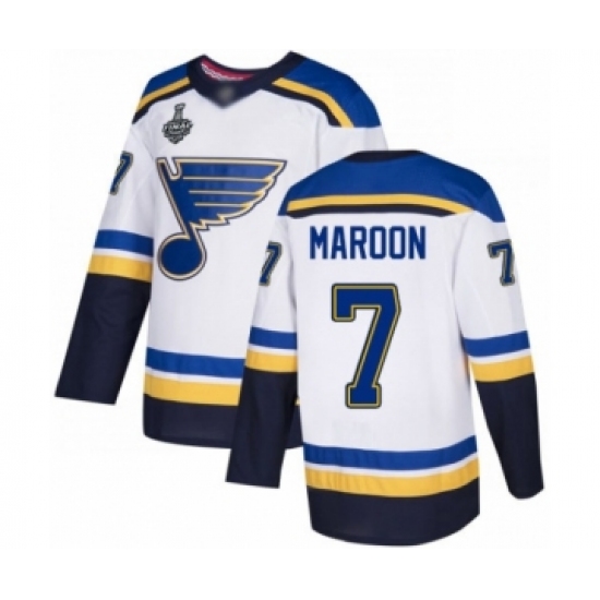 Men's St. Louis Blues 7 Patrick Maroon Authentic White Away 2019 Stanley Cup Final Bound Hockey Jersey