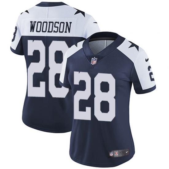 Women's Nike Dallas Cowboys 28 Darren Woodson Navy Blue Throwback Alternate Vapor Untouchable Limited Player NFL Jersey