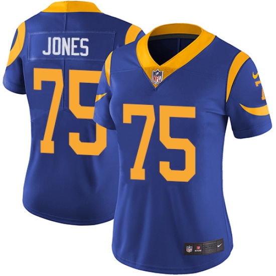 Women's Nike Los Angeles Rams 75 Deacon Jones Elite Royal Blue Alternate NFL Jersey