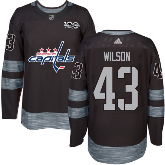 Men's Adidas Washington Capitals 43 Tom Wilson Authentic Black 1917-2017 100th Anniversary NHL Jersey