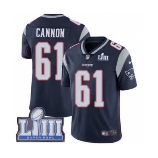 Men's Nike New England Patriots 61 Marcus Cannon Navy Blue Team Color Vapor Untouchable Limited Player Super Bowl LIII Bound NFL Jersey