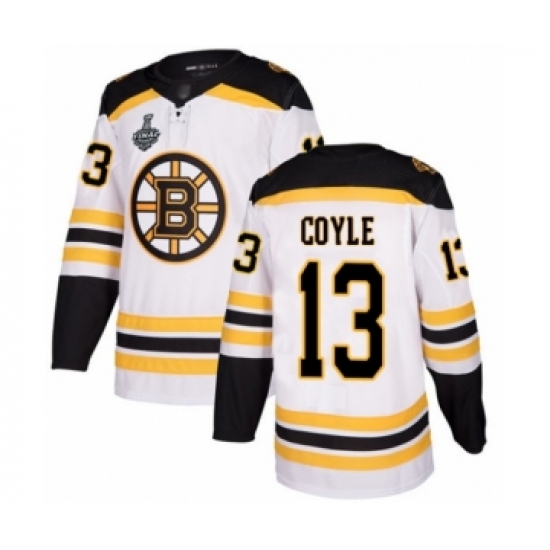 Men's Boston Bruins 13 Charlie Coyle Authentic White Away 2019 Stanley Cup Final Bound Hockey Jersey