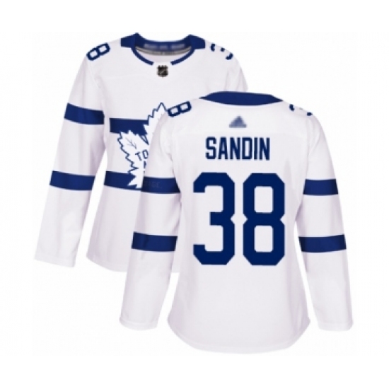 Women's Toronto Maple Leafs 38 Rasmus Sandin Authentic White 2018 Stadium Series Hockey Jersey