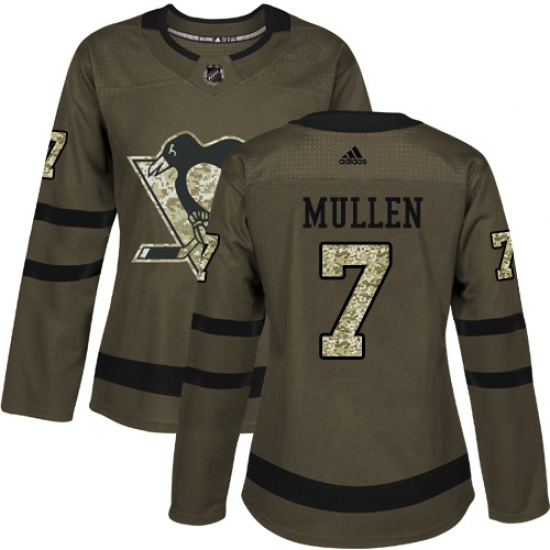 Women's Reebok Pittsburgh Penguins 7 Joe Mullen Authentic Green Salute to Service NHL Jersey