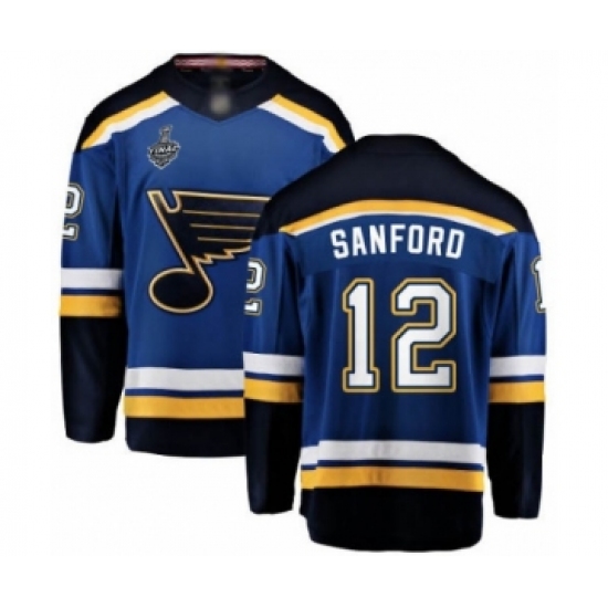 Men's St. Louis Blues 12 Zach Sanford Fanatics Branded Royal Blue Home Breakaway 2019 Stanley Cup Final Bound Hockey Jersey
