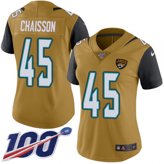 Women's Jacksonville Jaguars 45 K'Lavon Chaisson Gold Stitched NFL Limited Rush 100th Season Jersey