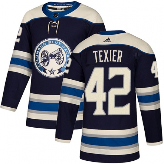 Men's Adidas Columbus Blue Jackets 42 Alexandre Texier Authentic Navy Blue Alternate NHL Jersey