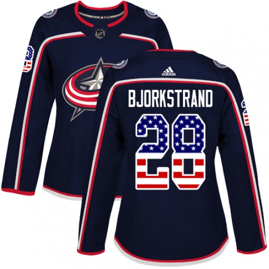 Women's Adidas Columbus Blue Jackets 28 Oliver Bjorkstrand Authentic Navy Blue USA Flag Fashion NHL Jersey