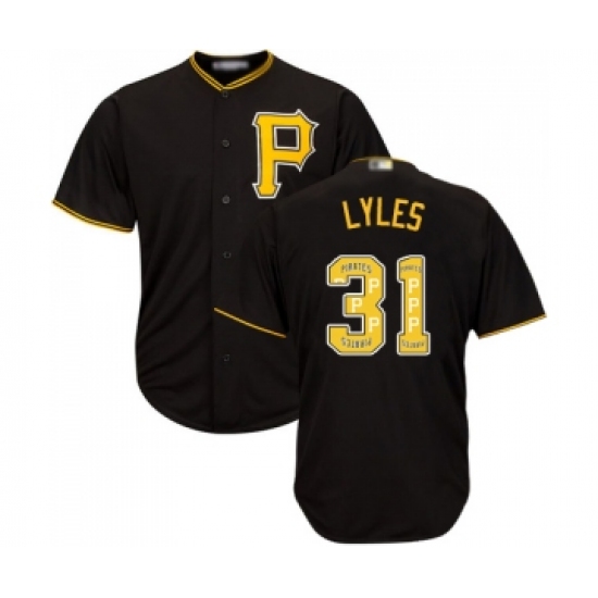 Men's Pittsburgh Pirates 31 Jordan Lyles Authentic Black Team Logo Fashion Cool Base Baseball Jersey