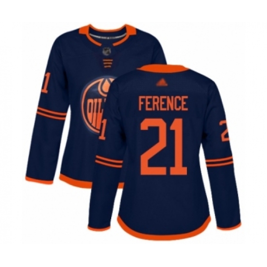 Women's Edmonton Oilers 21 Andrew Ference Authentic Navy Blue Alternate Hockey Jersey